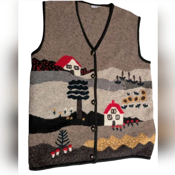 Vintage embroidered folk scene wool vest - Picture 10 of 10